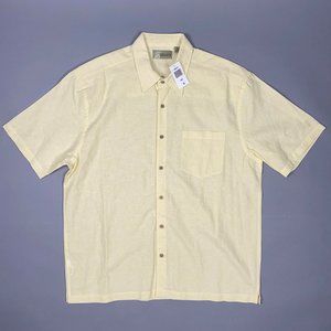 Cubavera Pale Yellow Linen Blend Button Front Shir